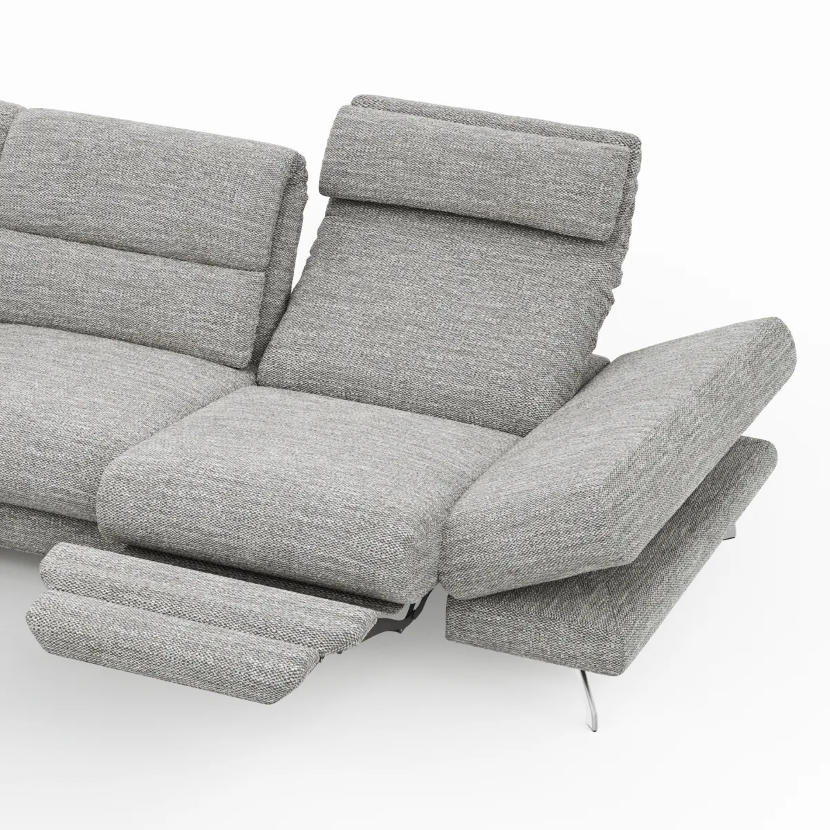 Ecksofa San Fernando - 2-Sitzer mit Ecke rechts, Armlehne verstellbar, Rückenlehne/Sitztiefe verstellbar, Relaxfunktion motorisch, Stoff, Grau – Bild 4