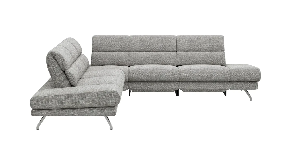 Ecksofa San Fernando - 2-Sitzer mit Ecke rechts, Armlehne verstellbar, Rückenlehne/Sitztiefe verstellbar, Relaxfunktion motorisch, Stoff, Grau – Bild 2