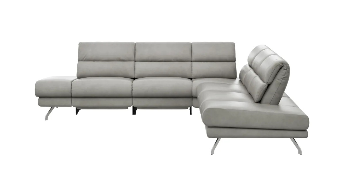 Ecksofa San Fernando – Ecke links mit 2-Sitzer, Armlehne verstellbar, Rückenlehne/Sitztiefe verstellbar, Relaxfunktion motorisch, Leder, Steingrau – Bild 2
