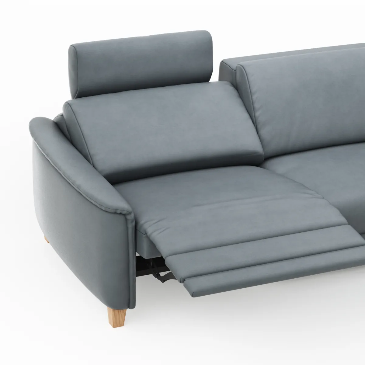 Ecksofa Mendoza - 2,5-Sitzer mit Longchair rechts, Relaxfunktion motorisch, Bettkasten, Leder, Eisengrau – Bild 3
