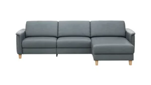 Alternative view of Ecksofa Mendoza - 2,5-Sitzer mit Longchair rechts, Relaxfunktion motorisch, Bettkasten, Leder, Eisengrau