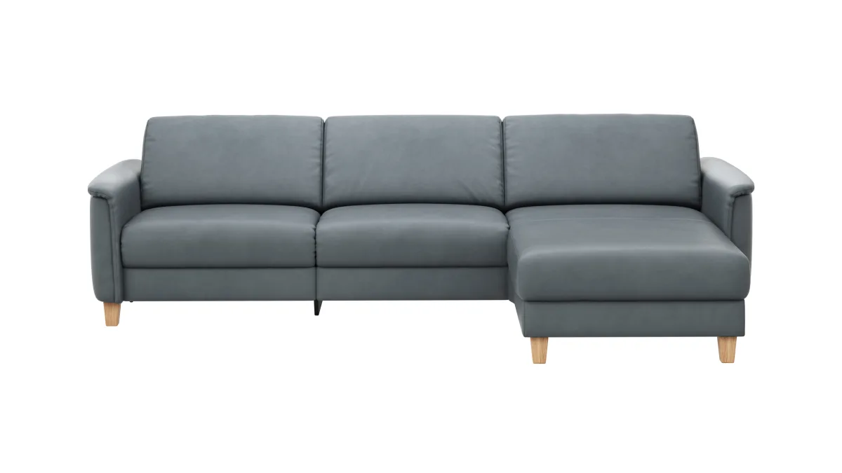 Ecksofa Mendoza - 2,5-Sitzer mit Longchair rechts, Relaxfunktion motorisch, Bettkasten, Leder, Eisengrau – Bild 2