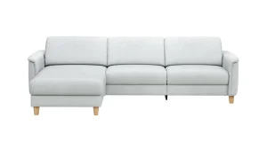 Alternative view of Ecksofa Mendoza – Longchair links mit 2,5-Sitzer, Relaxfunktion motorisch, Bettkasten, Leder, Eisblau