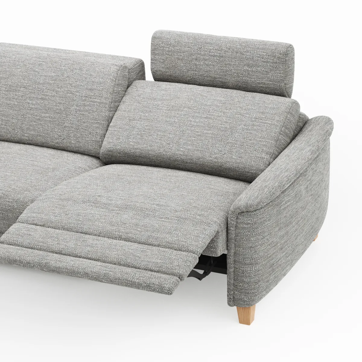 Ecksofa Mendoza – Longchair links mit 2,5-Sitzer, Relaxfunktion motorisch, Bettkasten, Stoff, Grau – Bild 3