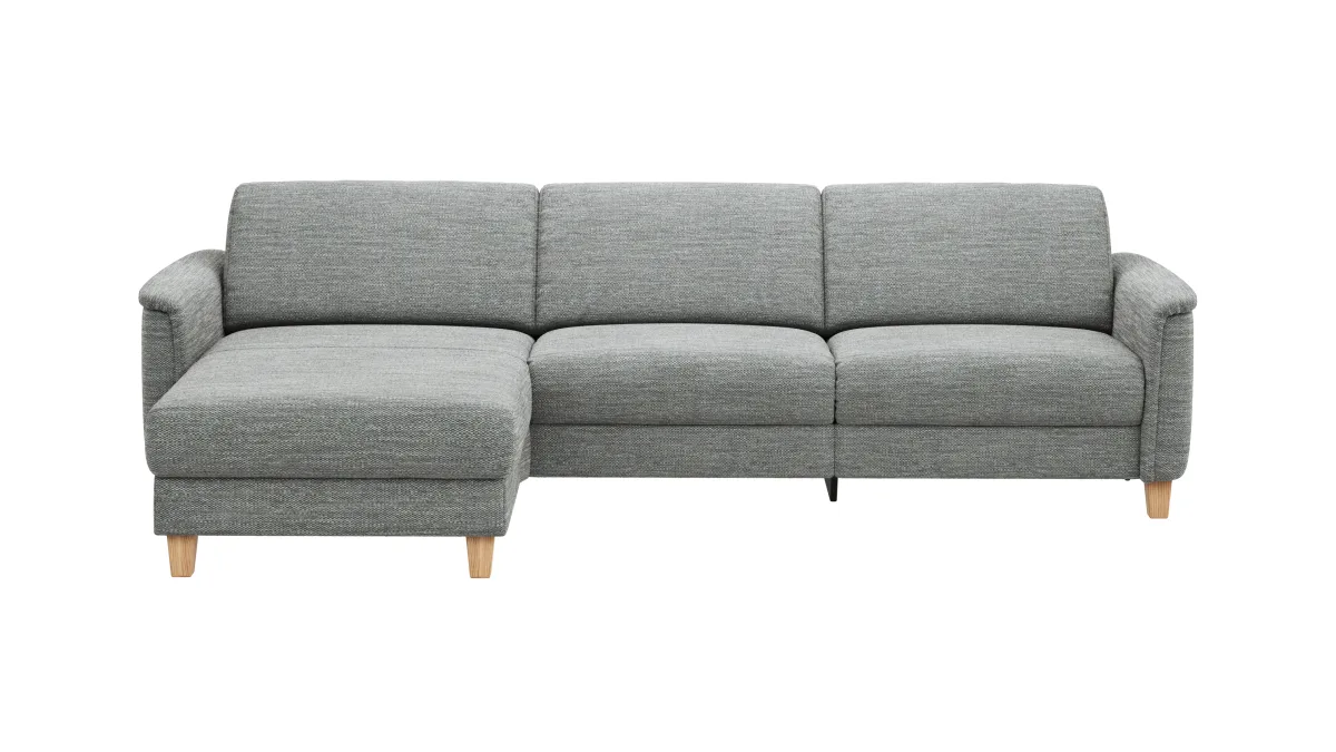 Ecksofa Mendoza – Longchair links mit 2,5-Sitzer, Relaxfunktion motorisch, Bettkasten, Stoff, Eisblau – Bild 2