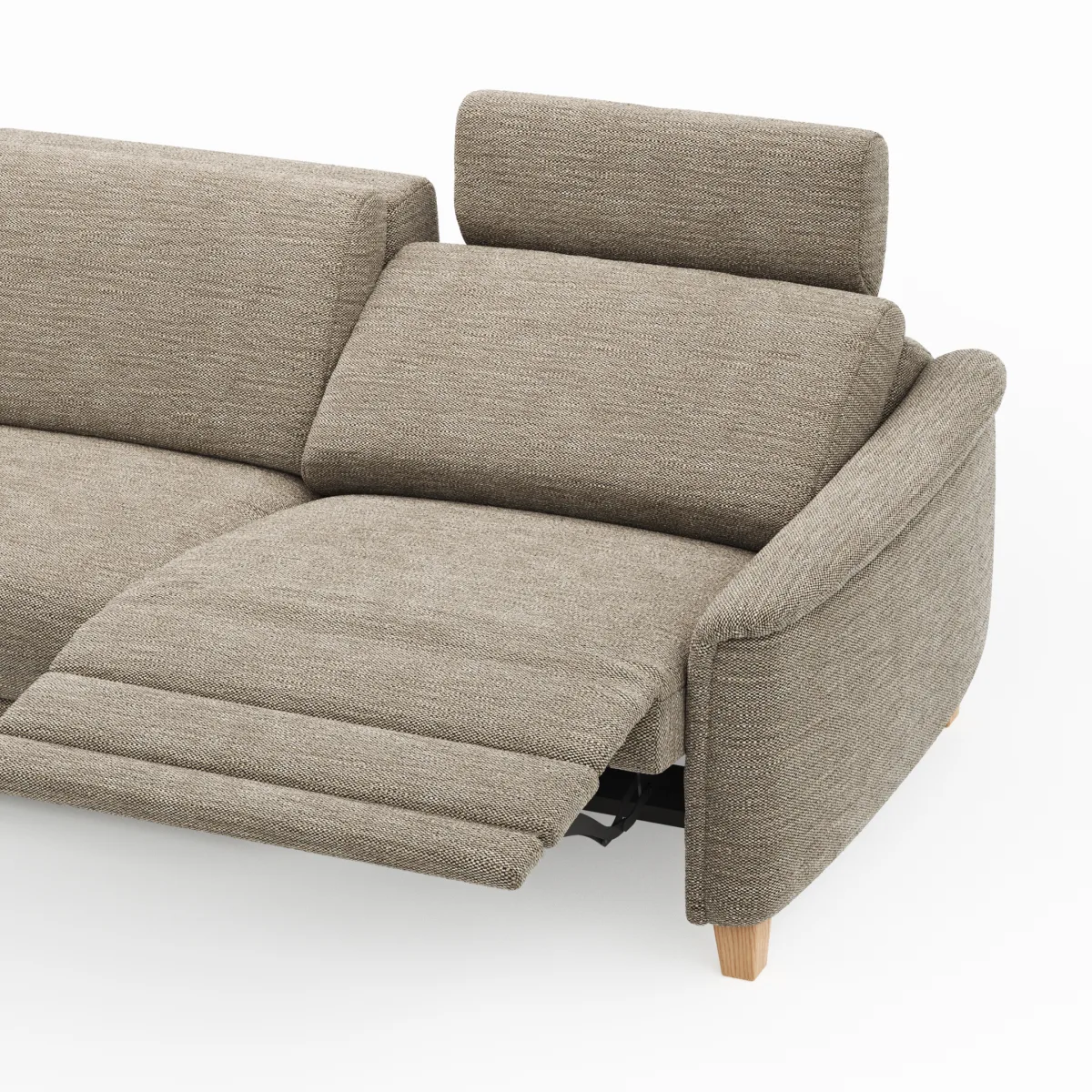 Ecksofa Mendoza – Longchair links mit 2,5-Sitzer, Relaxfunktion motorisch, Bettkasten, Stoff, Latte – Bild 3