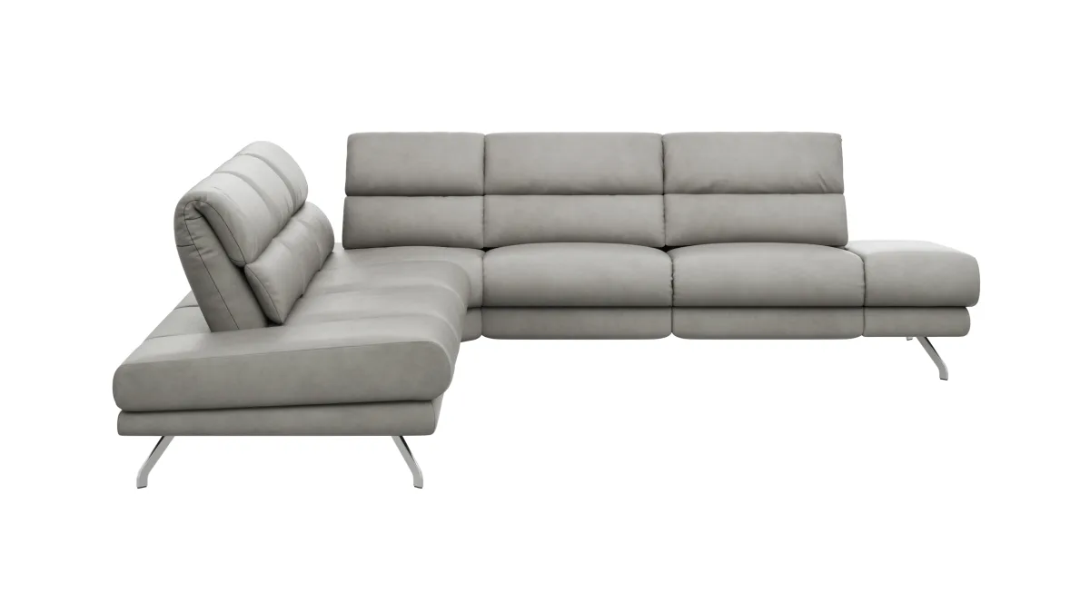 Ecksofa San Fernando - 2-Sitzer mit Ecke rechts, Armlehne verstellbar, Rückenlehne/Sitztiefe verstellbar, Leder, Steingrau – Bild 2