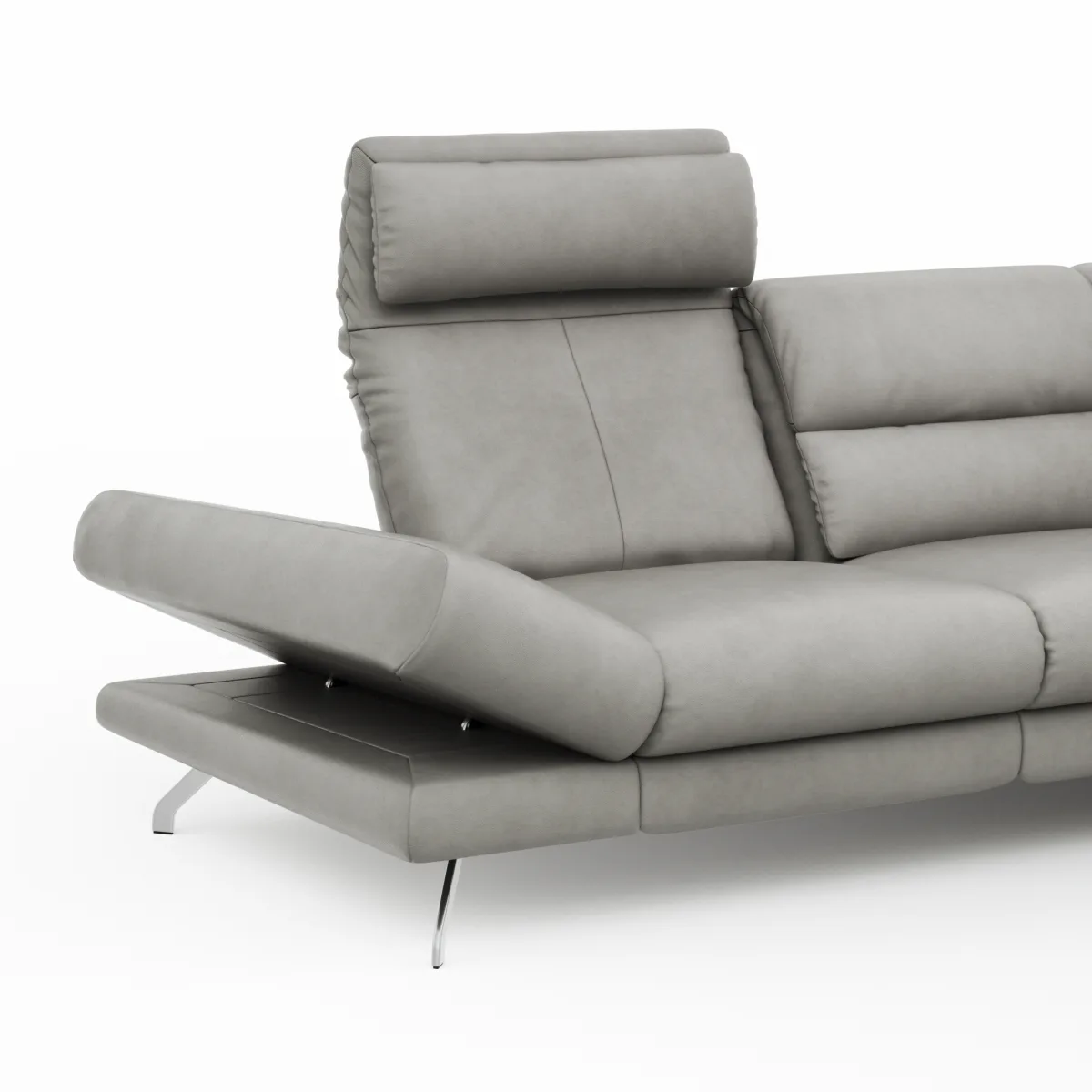 Ecksofa San Fernando – Ecke links mit 2-Sitzer, Armlehne verstellbar, Rückenlehne/Sitztiefe verstellbar,  Leder, Steingrau – Bild 3