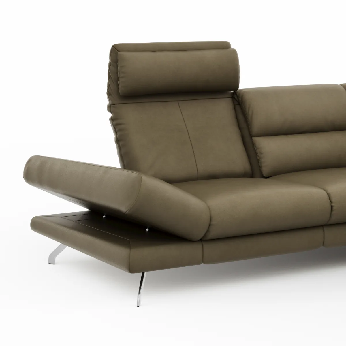 Ecksofa San Fernando – Ecke links mit 2-Sitzer, Armlehne verstellbar, Rückenlehne/Sitztiefe verstellbar,  Leder, Braungrün – Bild 3