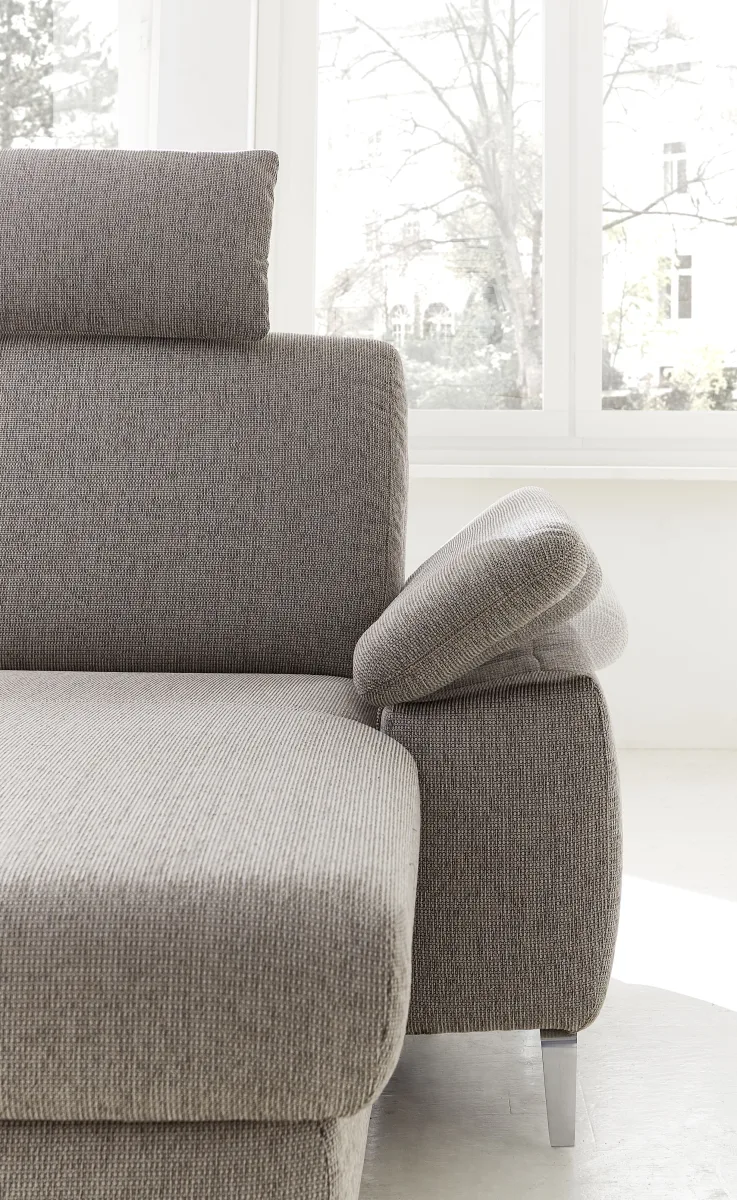 Ecksofa Colombia - 2,5-Sitzer mit Longchair rechts, Armlehne verstellbar, Stoff, Hellbraun – Bild 3