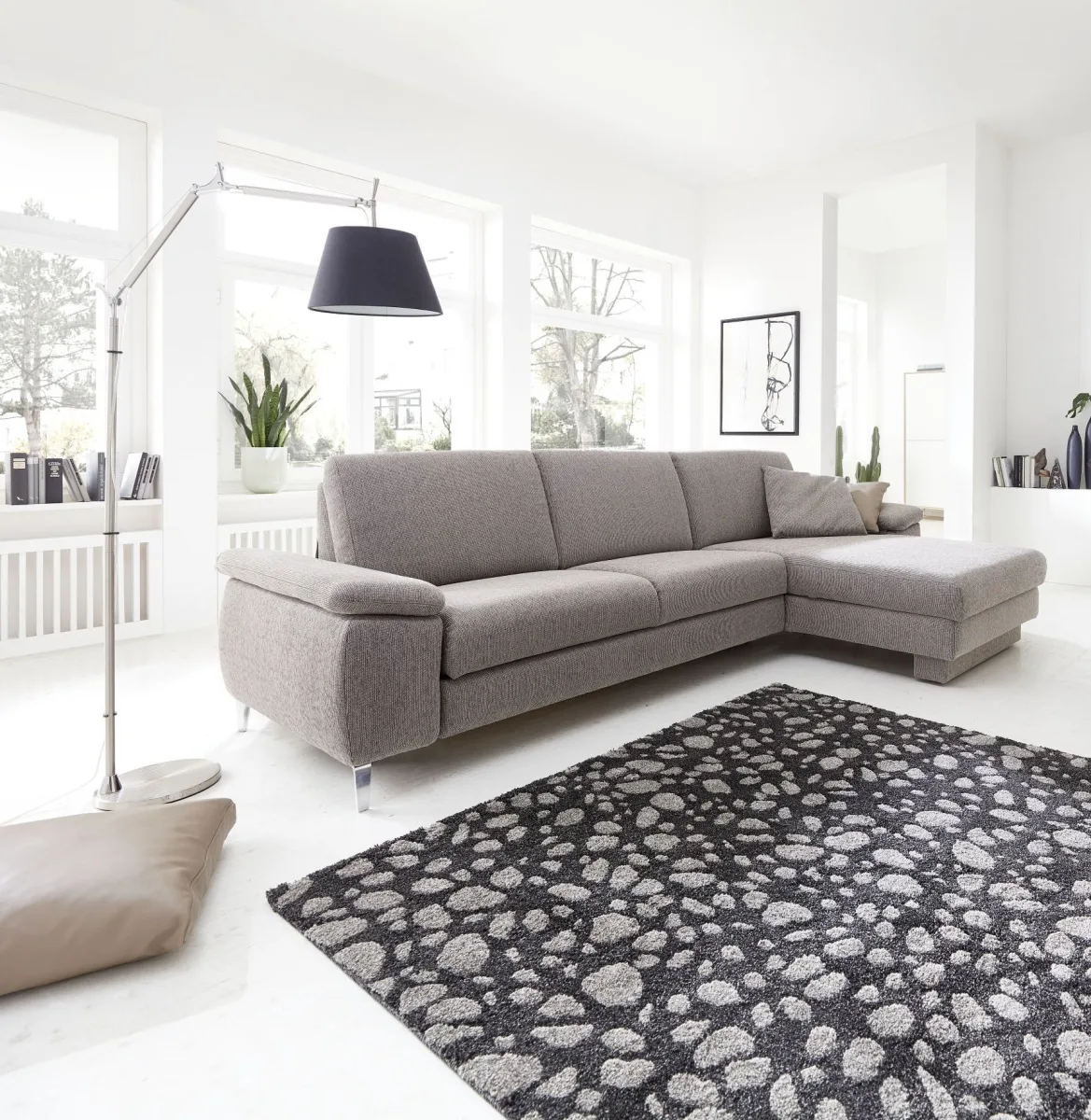 Ecksofa Colombia - 2,5-Sitzer mit Longchair rechts, Armlehne verstellbar, Stoff, Hellbraun – Bild 4