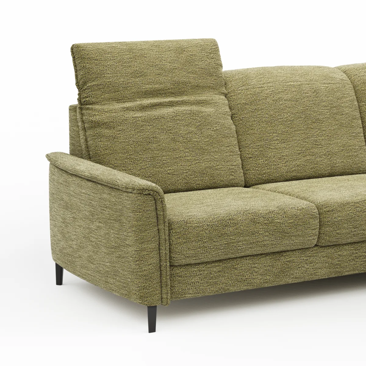 Ecksofa Bolivien - 2,5-Sitzer mit Longchair rechts, Kopfteil verstellbar, Stoff, Moos – Bild 3