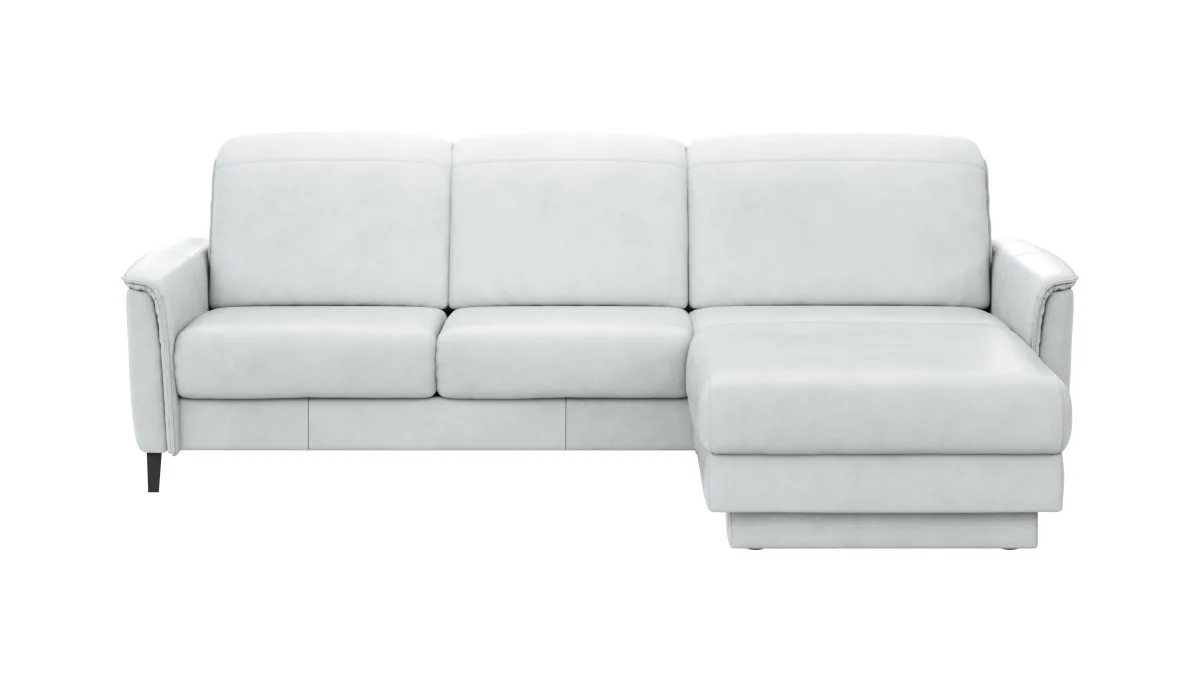 Ecksofa Bolivien - 2,5-Sitzer mit Longchair rechts, Kopfteil verstellbar, Leder Eisblau – Bild 2