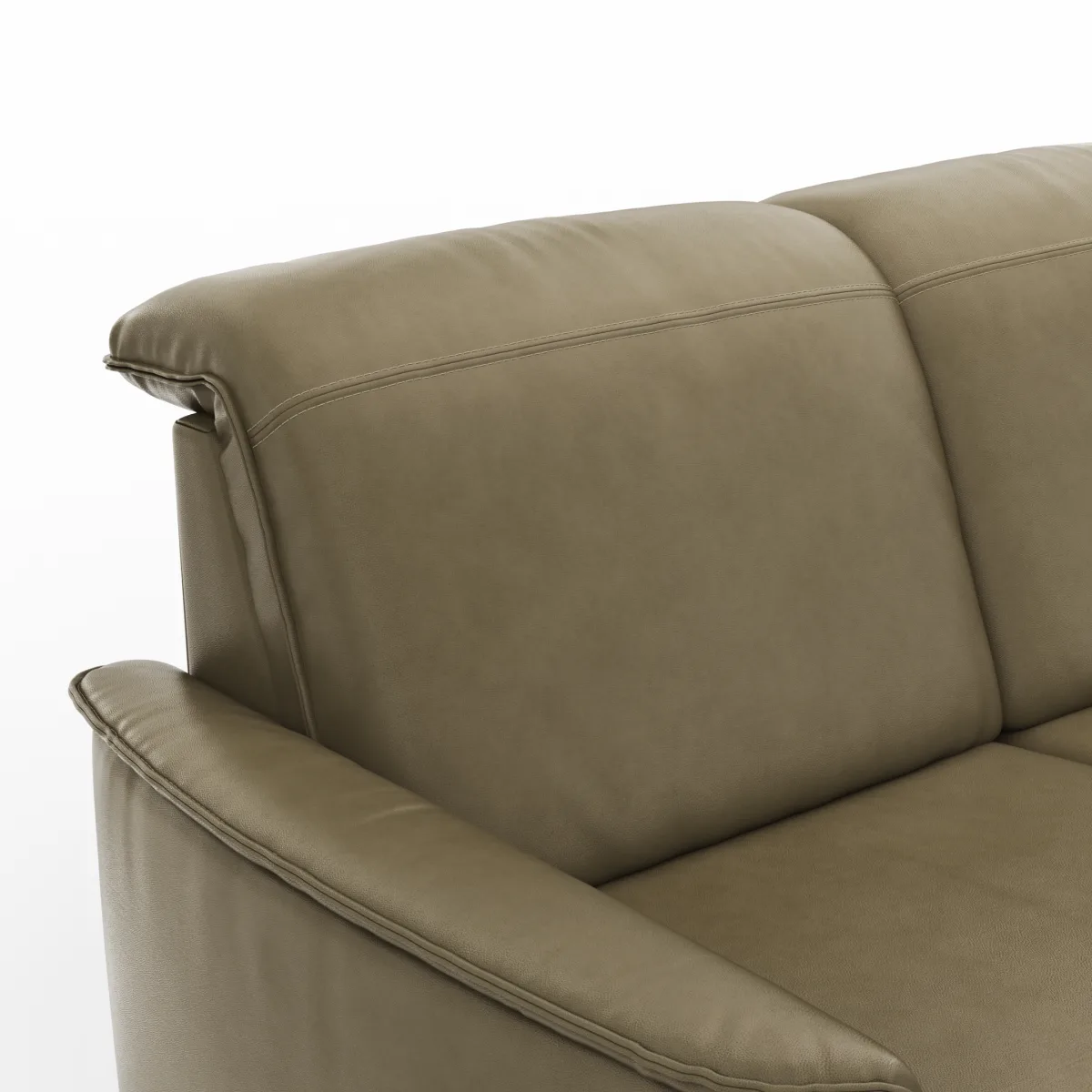 Ecksofa Bolivien - 2,5-Sitzer mit Longchair rechts, Kopfteil verstellbar, Leder Braungrün – Bild 3