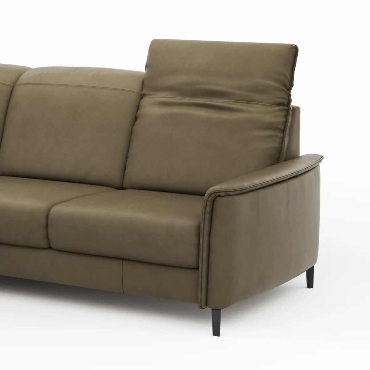 Ecksofa Bolivien - Longchair links mit 2,5-Sitzer, Kopfteil verstellbar, Leder, Braungrün – Bild 3