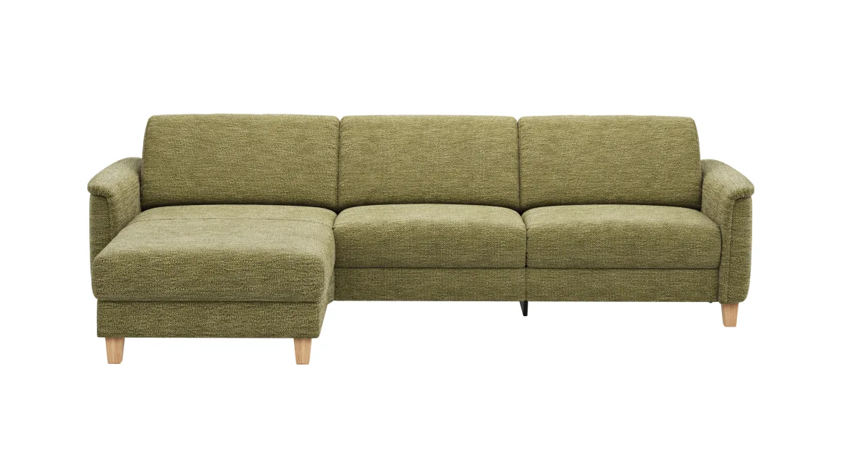 Ecksofa Mendoza - Longchair links mit 2,5-Sitzer, Relaxfunktion motorisch, Bettkasten, Stoff, Moos – Bild 2