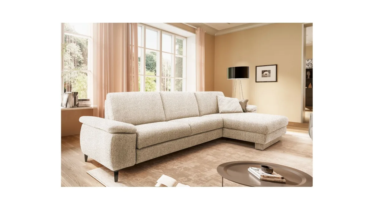 Ecksofa Colombia - 2,5-Sitzer mit Longchair rechts, Armlehne verstellbar, Stoff, Natur – Bild 4
