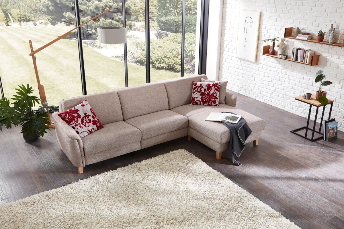 Ecksofa Mendoza - 2,5-Sitzer mit Longchair rechts, Bettkasten, Stoff, Bordeaux – Bild 6