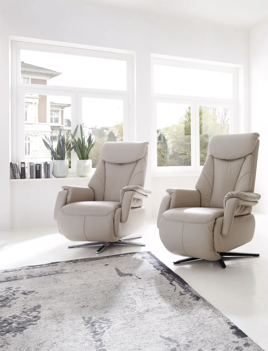 TV-Sessel Swing - Relaxfunktion motorisch, Größe M, Leder, Beige – Bild 3