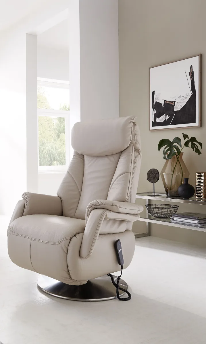 TV-Sessel Swing - Relaxfunktion motorisch, Größe L, Leder, Beige – Bild 3