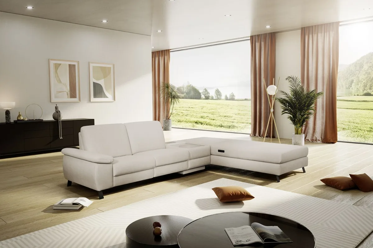 Ecksofa Colombia - 2,5-Sitzer mit Ecke rechts. Stoff, Elfenbein – Bild 5