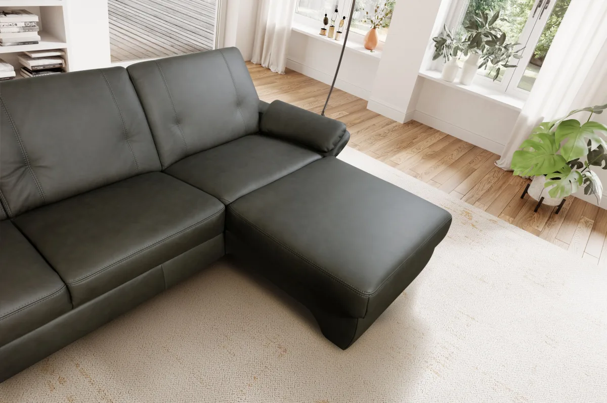 Ecksofa Caracas - 2,5-Sitzer mit Longchair rechts, Leder, Anthrazit – Bild 4