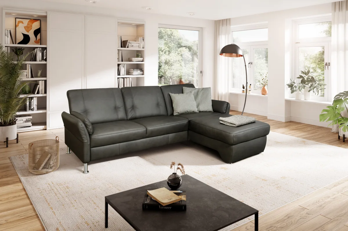 Ecksofa Caracas - 2,5-Sitzer mit Longchair rechts, Leder, Anthrazit – Bild 5
