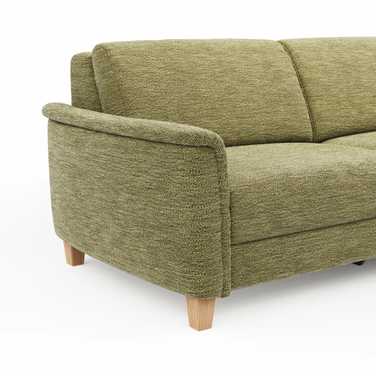 Ecksofa Mendoza - 2,5-Sitzer mit Longchair rechts, Relaxfunktion motorisch, Bettkasten, Stoff, Moos – Bild 4