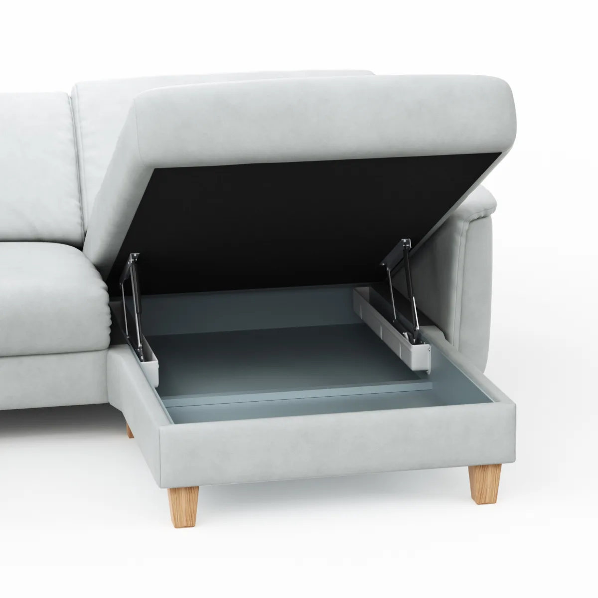 Ecksofa Mendoza - 2,5-Sitzer mit Longchair rechts, Relaxfunktion motorisch, Bettkasten, Leder, Eisblau – Bild 4