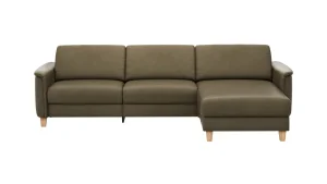 Alternative view of Ecksofa Mendoza - 2,5-Sitzer mit Longchair rechts, Relaxfunktion motorisch, Bettkasten, Leder, Braungrün