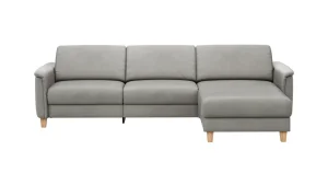 Alternative view of Ecksofa Mendoza - 2,5-Sitzer mit Longchair rechts, Relaxfunktion motorisch, Bettkasten, Leder, Steingrau
