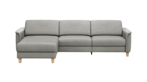 Alternative view of Ecksofa Mendoza – Longchair links mit 2,5-Sitzer, Relaxfunktion motorisch, Bettkasten, Leder, Eisengrau
