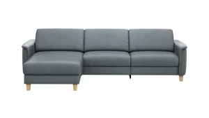 Alternative view of Ecksofa Mendoza – Longchair links mit 2,5-Sitzer, Relaxfunktion motorisch, Bettkasten, Leder, Eisengrau