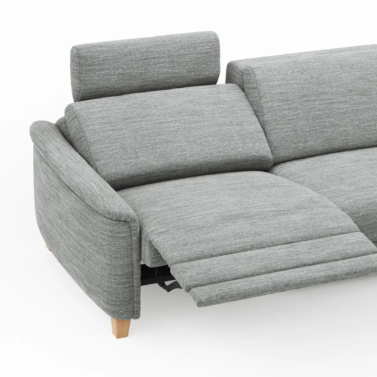 Ecksofa Mendoza - 2,5-Sitzer mit Longchair rechts, Relaxfunktion motorisch, Bettkasten, Stoff, Eisblau – Bild 4