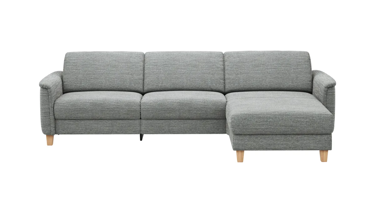 Ecksofa Mendoza - 2,5-Sitzer mit Longchair rechts, Relaxfunktion motorisch, Bettkasten, Stoff, Eisblau – Bild 2