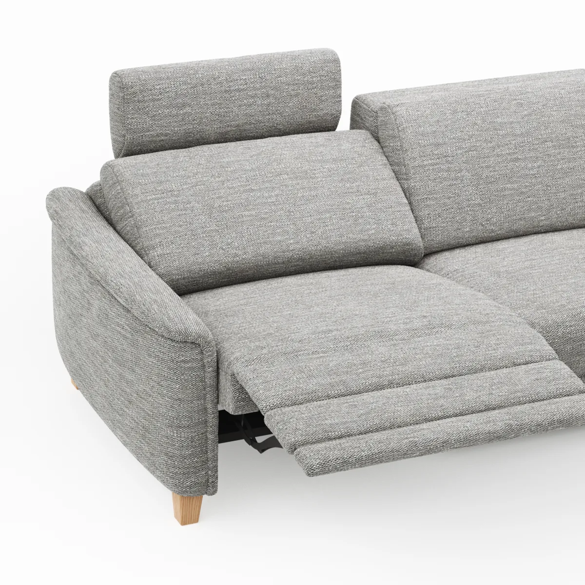 Ecksofa Mendoza - 2,5-Sitzer mit Longchair rechts, Relaxfunktion motorisch, Bettkasten, Stoff, Grau – Bild 3