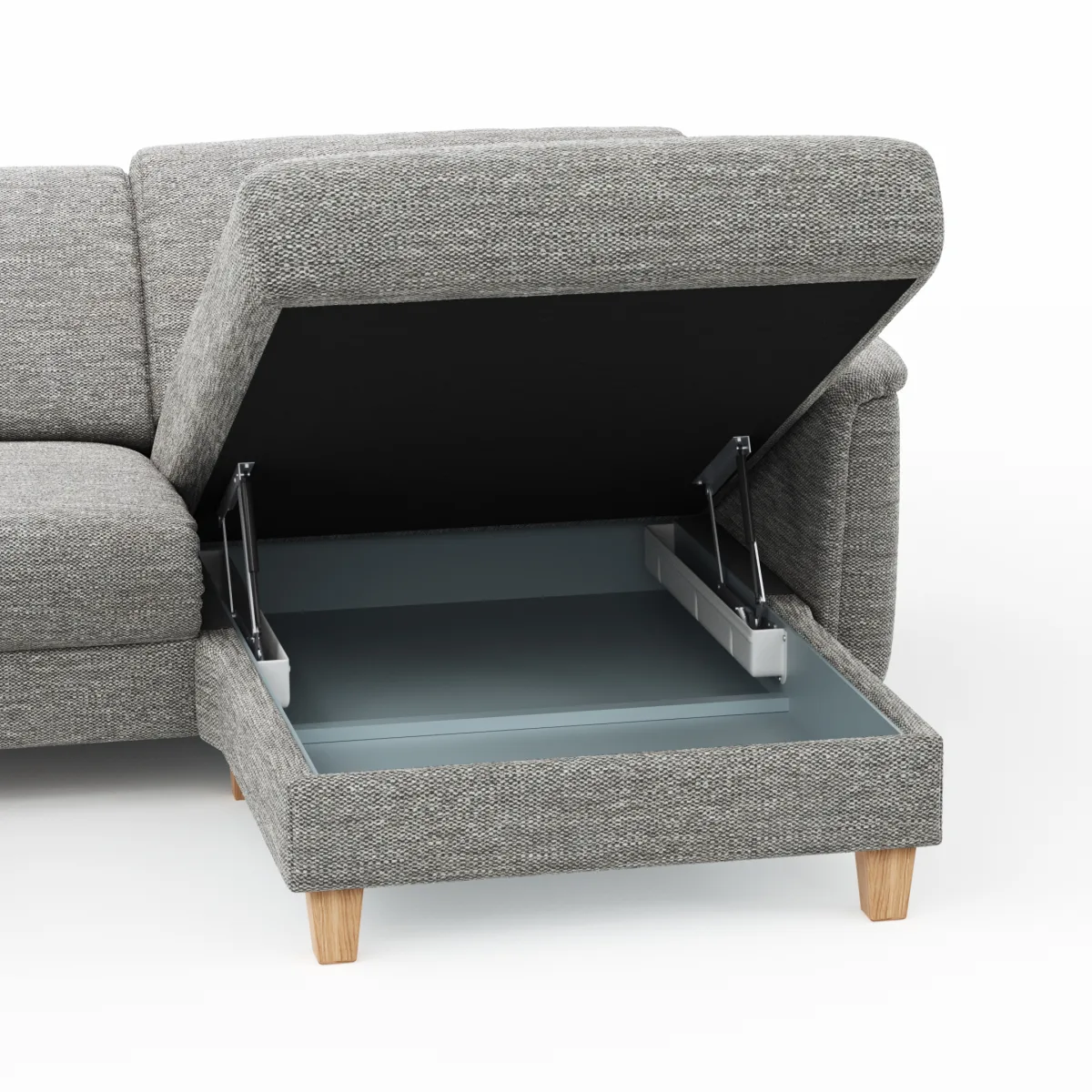 Ecksofa Mendoza - 2,5-Sitzer mit Longchair rechts, Relaxfunktion motorisch, Bettkasten, Stoff, Grau – Bild 4