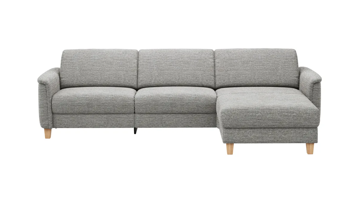 Ecksofa Mendoza - 2,5-Sitzer mit Longchair rechts, Relaxfunktion motorisch, Bettkasten, Stoff, Grau – Bild 2