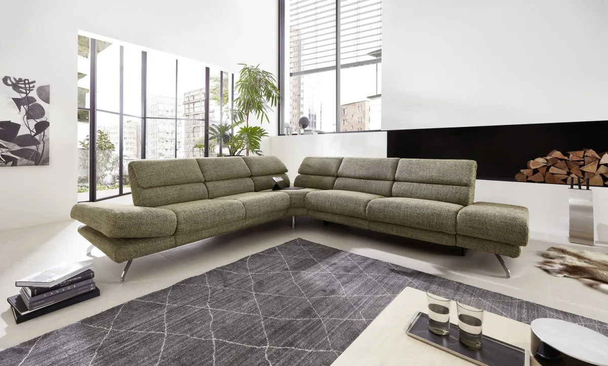 Ecksofa San Fernando - 2-Sitzer mit Ecke rechts, Armlehne verstellbar, Rückenlehne/Sitztiefe verstellbar, Stoff, Moos – Bild 5