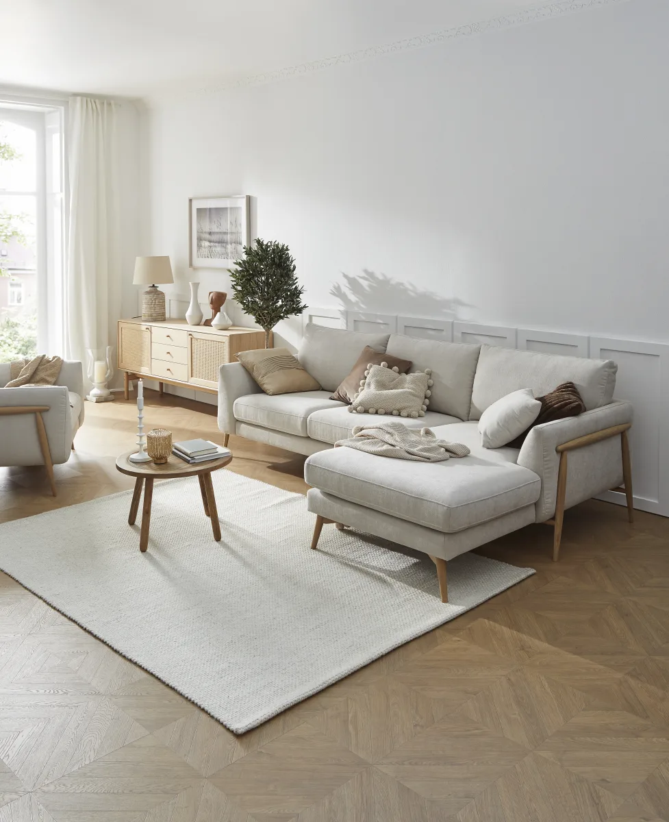 Ecksofa Sutton - 2-Sitzer mit Longchair rechts, Stoff, Beige – Bild 3