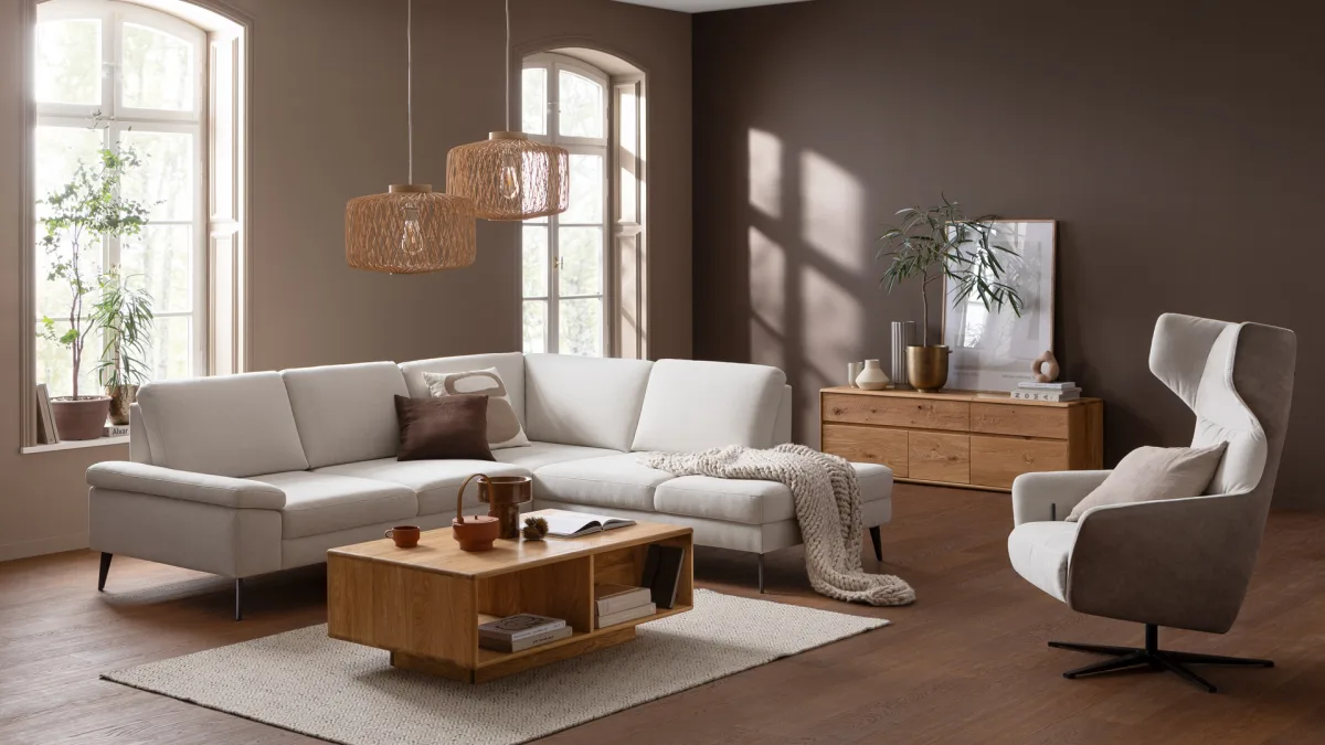 Ecksofa Houston - 2,5-Sitzer, Eckelement und 1-Sitzer mit Abschlussteil rechts, inkl. Sitztiefenverstellung und Armlehne klappbar, Stoff, Natur – Bild 6