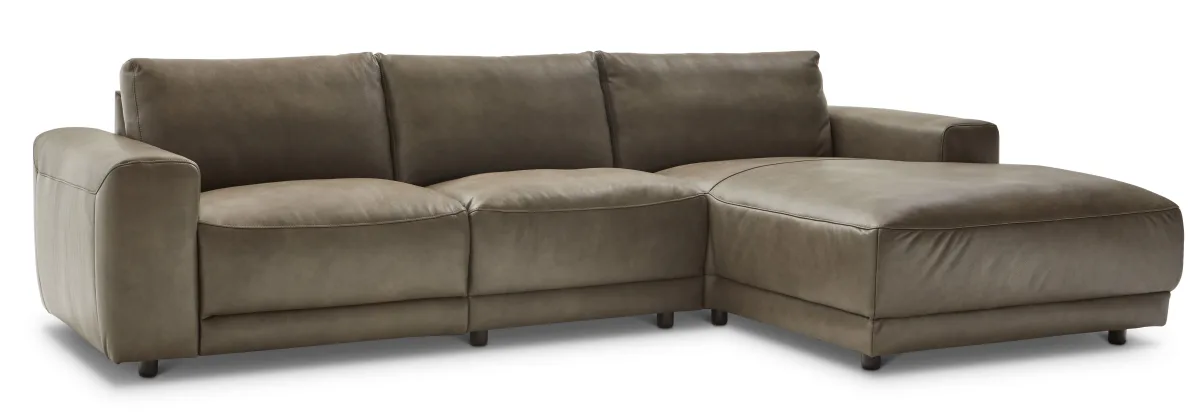 Ecksofa Balok - 2,5-Sitzer mit Longchair groß rechts, Leder, Braungrün – Bild 2