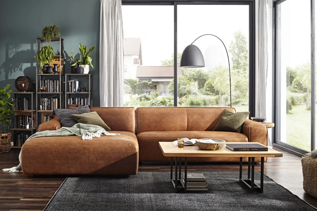Ecksofa Denver - Longchair links mit 2,5-Sitzer inkl. Sitzvorzug (motorisch), Stoff, Braun – Bild 5