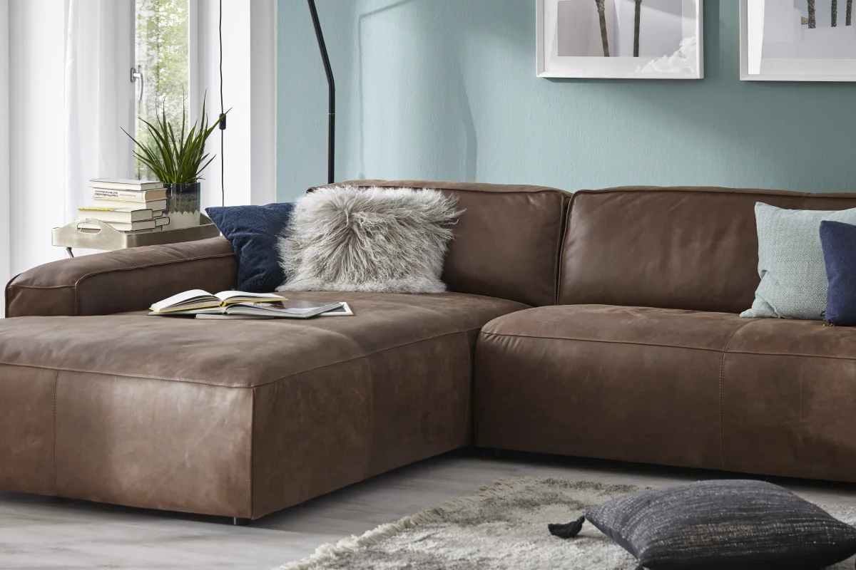 Ecksofa Denver - Longchair links mit 2,5-Sitzer, Leder, Braun – Bild 3