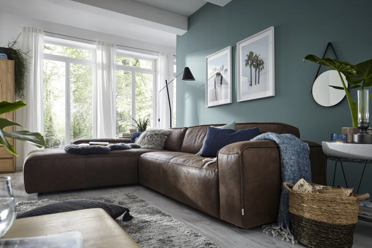 Ecksofa Denver - Longchair links mit 2,5-Sitzer, Leder, Braun – Bild 5