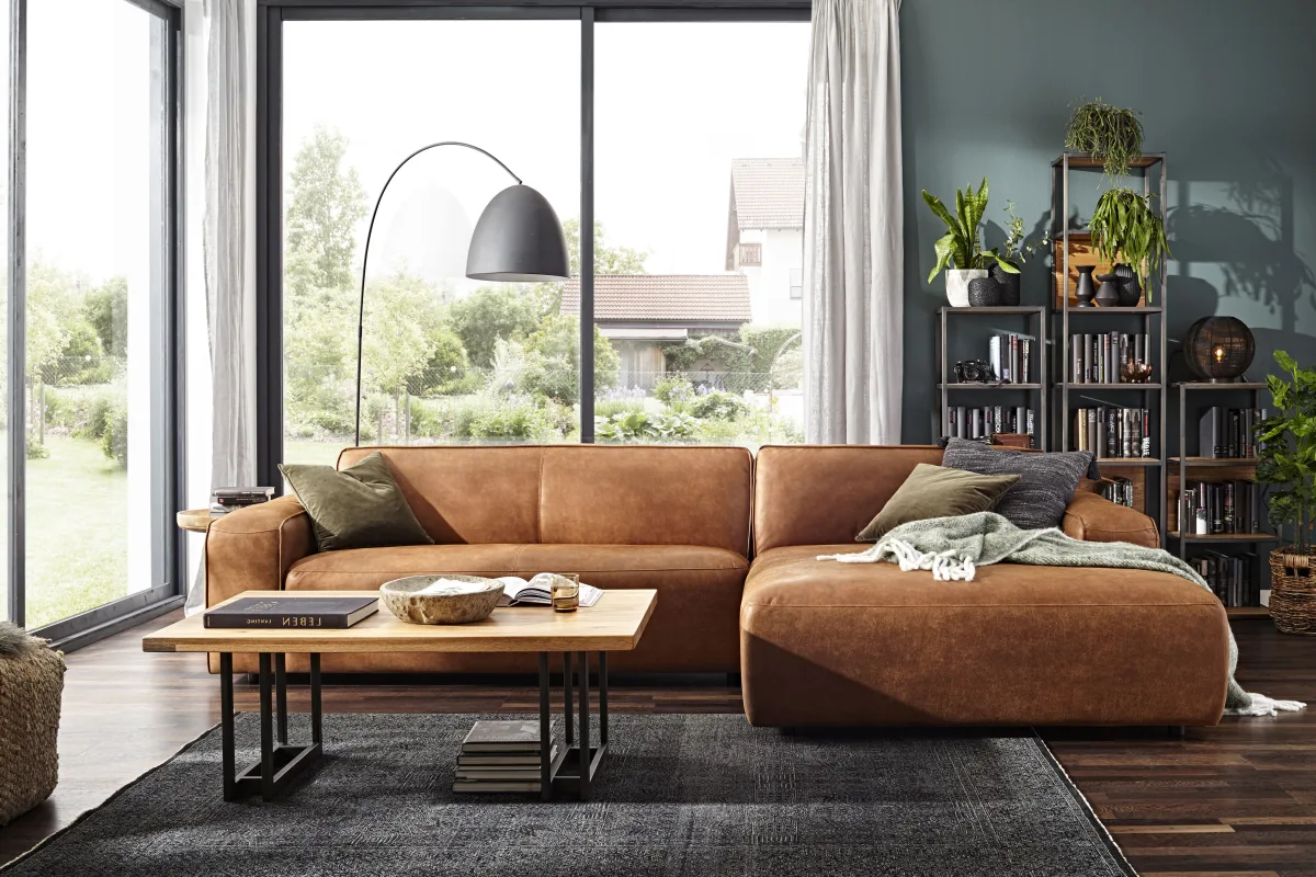 Ecksofa Denver - 2,5-Sitzer mit Longchair rechts, inkl. Sitzvorzug (motorisch), Stoff, Braun – Bild 5