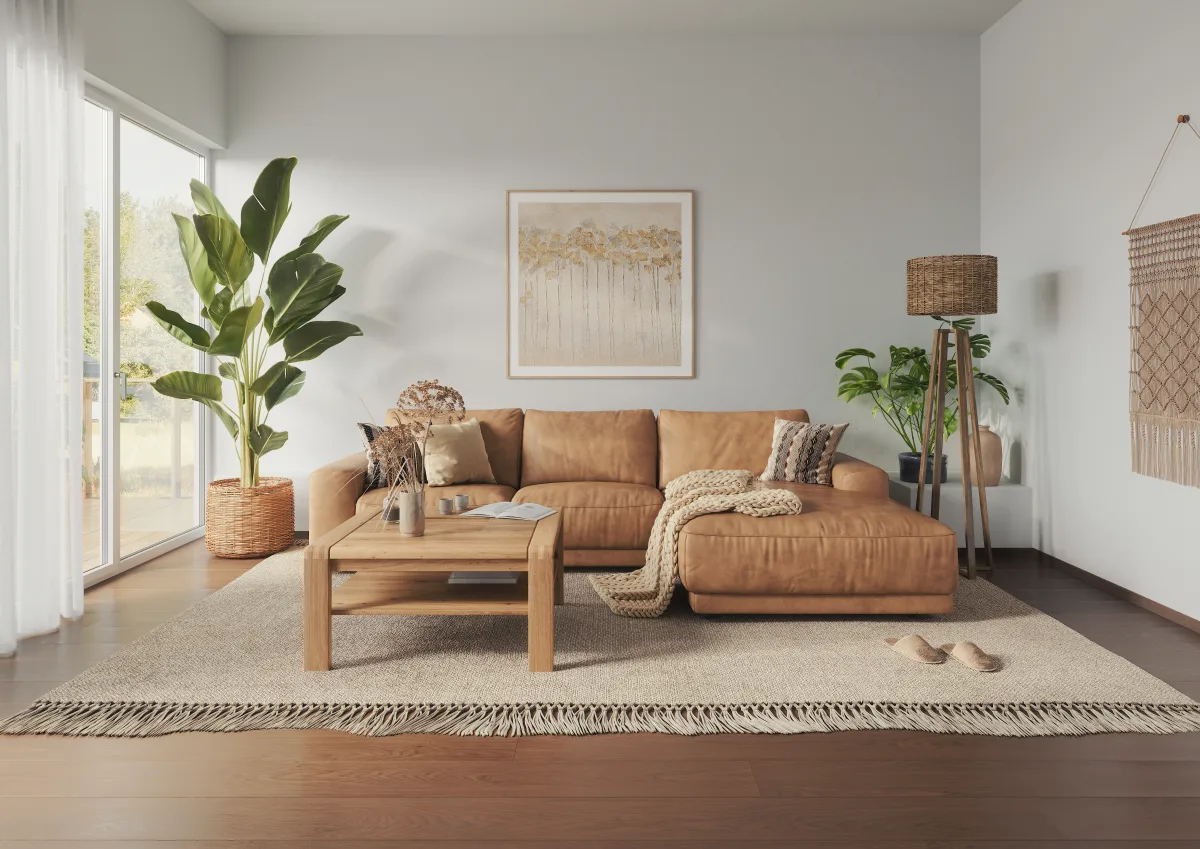 Ecksofa Balok - 2,5-Sitzer mit Longchair groß rechts, Leder, Cognac – Bild 5