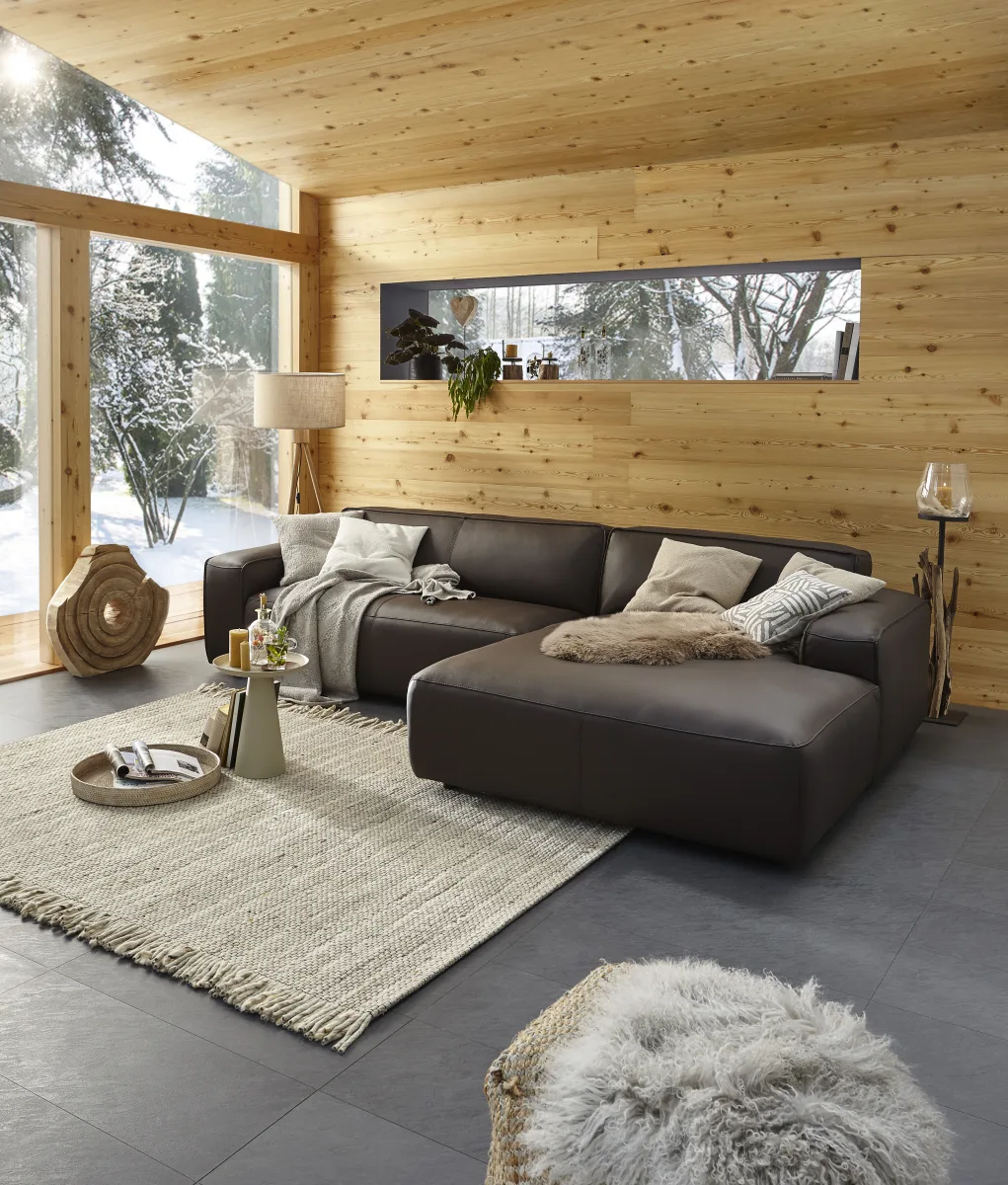 Ecksofa Denver - 2,5-Sitzer mit Longchair rechts, groß, Leder, Mocca – Bild 5