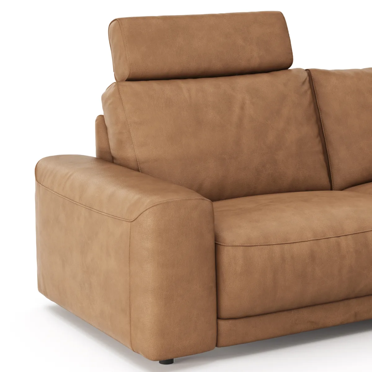 Ecksofa Balok - 2,5-Sitzer mit Longchair groß rechts, inkl. Relaxfunktion (motorisch) und Kopfstütze, Leder, Cognac – Bild 3