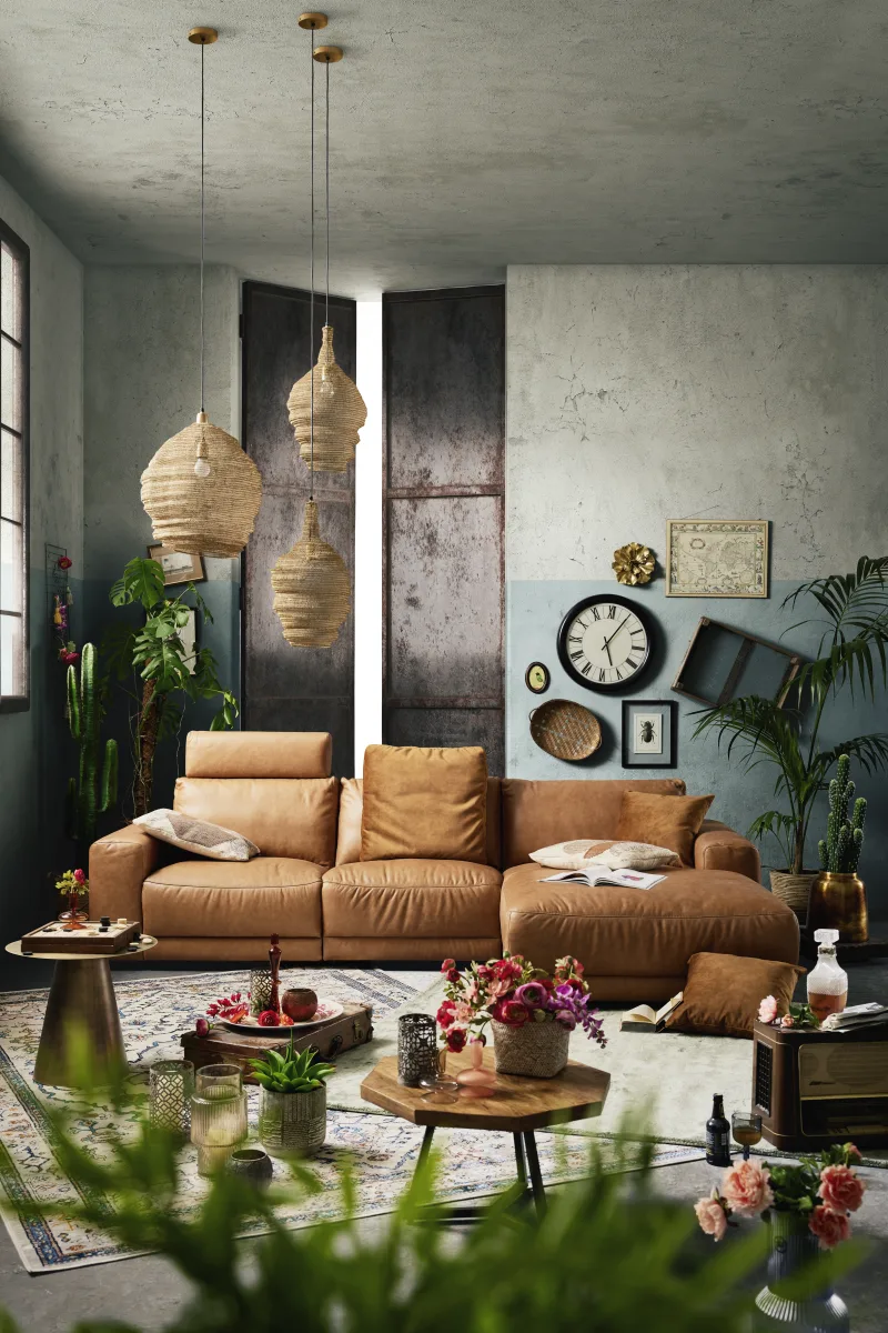 Ecksofa Balok - 2,5-Sitzer mit Longchair groß rechts, inkl. Relaxfunktion (motorisch) und Kopfstütze, Leder, Cognac – Bild 5